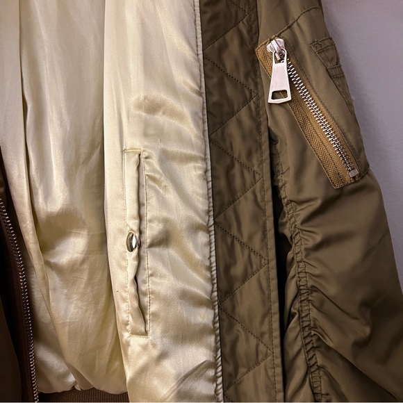 MO&Co. Oversized Bomber Jacket with Ruched Sleeve in Army Green - Picture 3 of 3